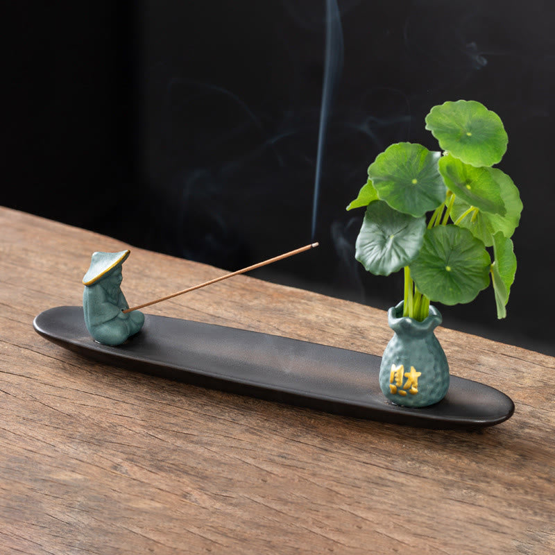 Buddha Stones Pixiu Wealth Home Decoration Incense Burner - Blue Fisherman(25.7*7.5*5.8 cm) - image 1