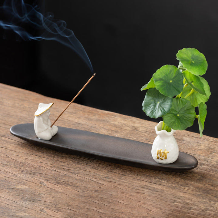 Buddha Stones Pixiu Wealth Home Decoration Incense Burner - White Fisherman(25.7*7.5*5.8 cm) - image 6