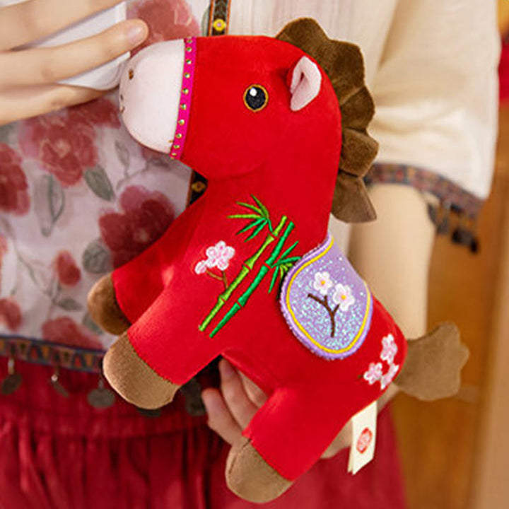 Buddha Stones Year Of The Horse Plum Blossom Bamboo Pattern Plush Doll Wealth Prosperity Decoration - image 2