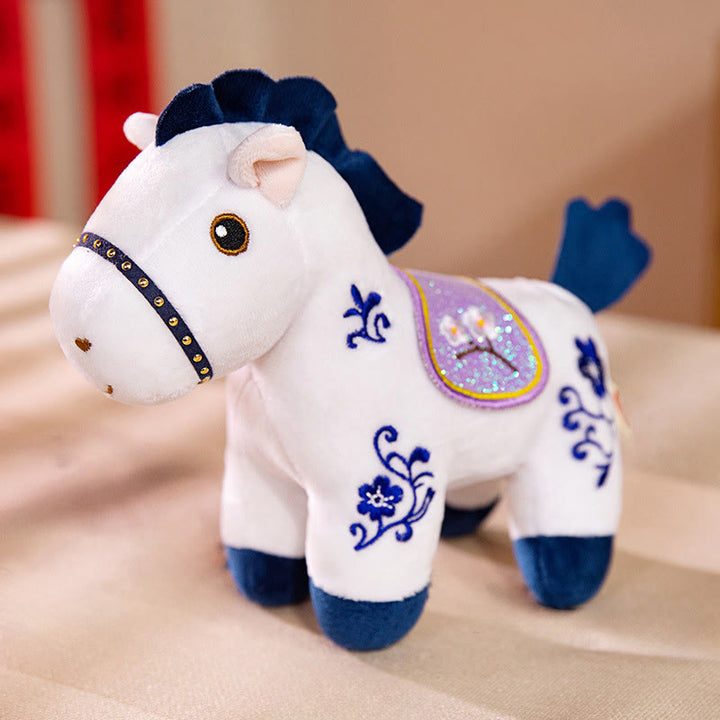 Buddha Stones Year Of The Horse Plum Blossom Bamboo Pattern Plush Doll Wealth Prosperity Decoration - White - 10*8*20cm - image 10