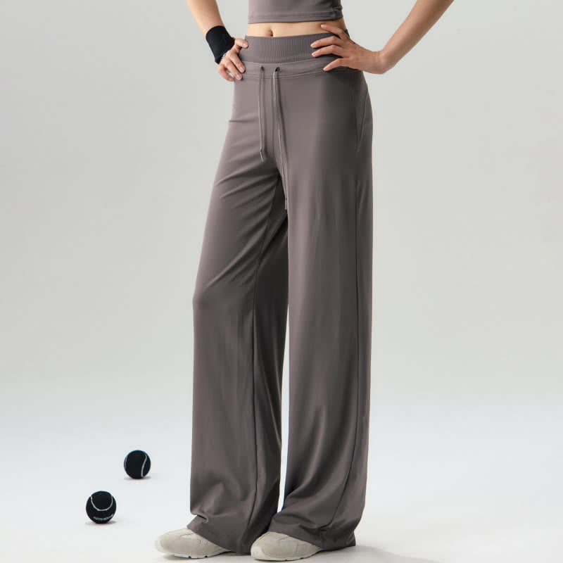 Buddha Stones Casual Drawstring Yoga Sports Gym Elastic Waist Women's Wide Leg Pants - Tan - US6，UK/AU10，EU38 (XL) - image 0