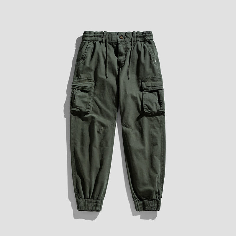 Buddha Stones Summer Cotton Elastic Cuffs Tapered Men's Pants With Pockets - DarkSeaGreen - US/UK/AU48，EU58 (6XL) - image 6