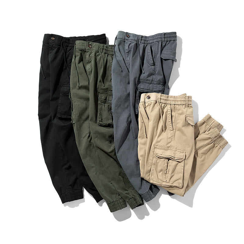 Buddha Stones Summer Cotton Elastic Cuffs Tapered Men's Pants With Pockets - image 12