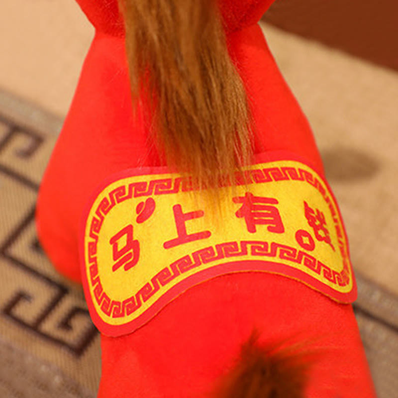 Buddha Stones Year Of The Horse Red Standing Horse Plush Doll Wealth Prosperity Home Decoration - image 3