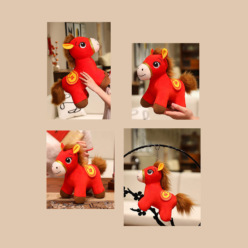 Buddha Stones Year Of The Horse Red Standing Horse Plush Doll Wealth Prosperity Home Decoration - image 12