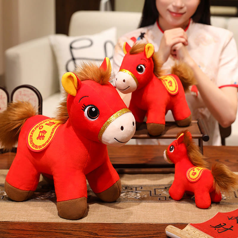 Buddha Stones Year Of The Horse Red Standing Horse Plush Doll Wealth Prosperity Home Decoration - image 9