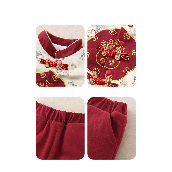 Buddha Stones 2Pcs Winter Rabbit Peach Design Baby Toddler Boy Cotton Long Sleeve Tang Suit Elastic Waist Pants With Pockets Outfit Sets - image 19