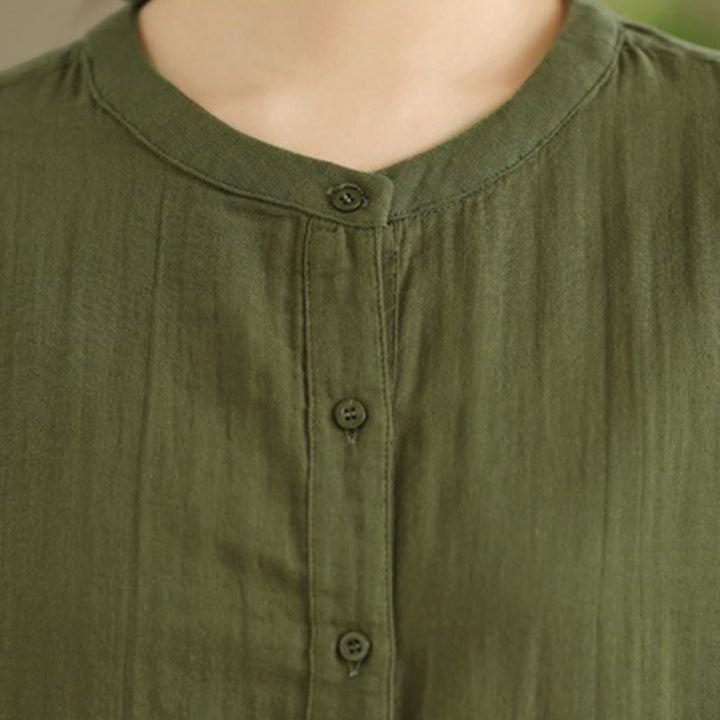 Buddha Stones Fall Embroidery Human Figure Dog Pattern Round Neck Buttons Women's Long Sleeve Shirt - image 28