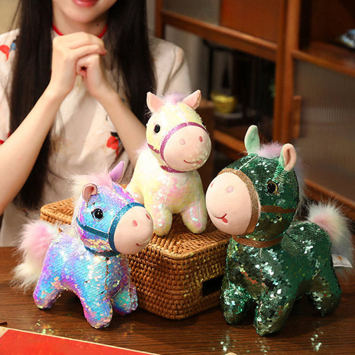 Buddha Stones Year Of The Horse Sequins Design Stuffed Pony Plush Doll Home Decoration - image 21