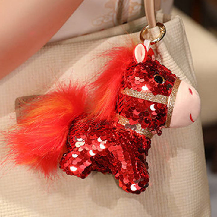 Buddha Stones Year Of The Horse Sequins Design Stuffed Pony Plush Doll Home Decoration - image 1