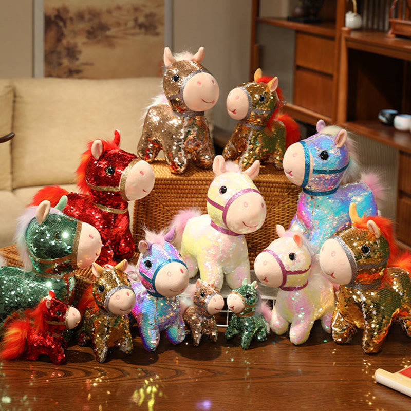 Buddha Stones Year Of The Horse Sequins Design Stuffed Pony Plush Doll Home Decoration - image 17