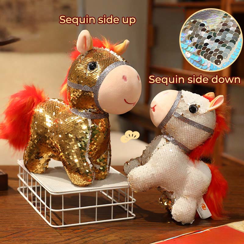 Buddha Stones Year Of The Horse Sequins Design Stuffed Pony Plush Doll Home Decoration - image 15