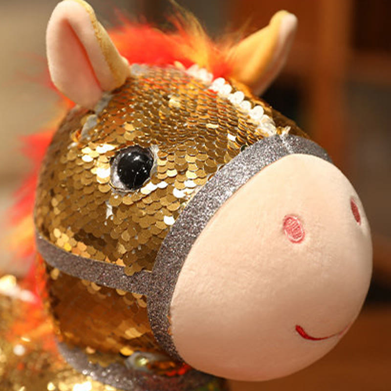 Buddha Stones Year Of The Horse Sequins Design Stuffed Pony Plush Doll Home Decoration - image 12