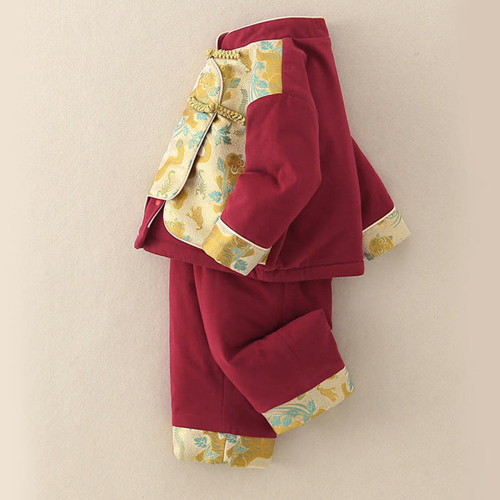 Buddha Stones 2Pcs Winter Cute Tiger Design Baby Toddler Boy Cotton Long Sleeve Tang Suit Elastic Waist Pants With Pockets Outfit Sets - image 3