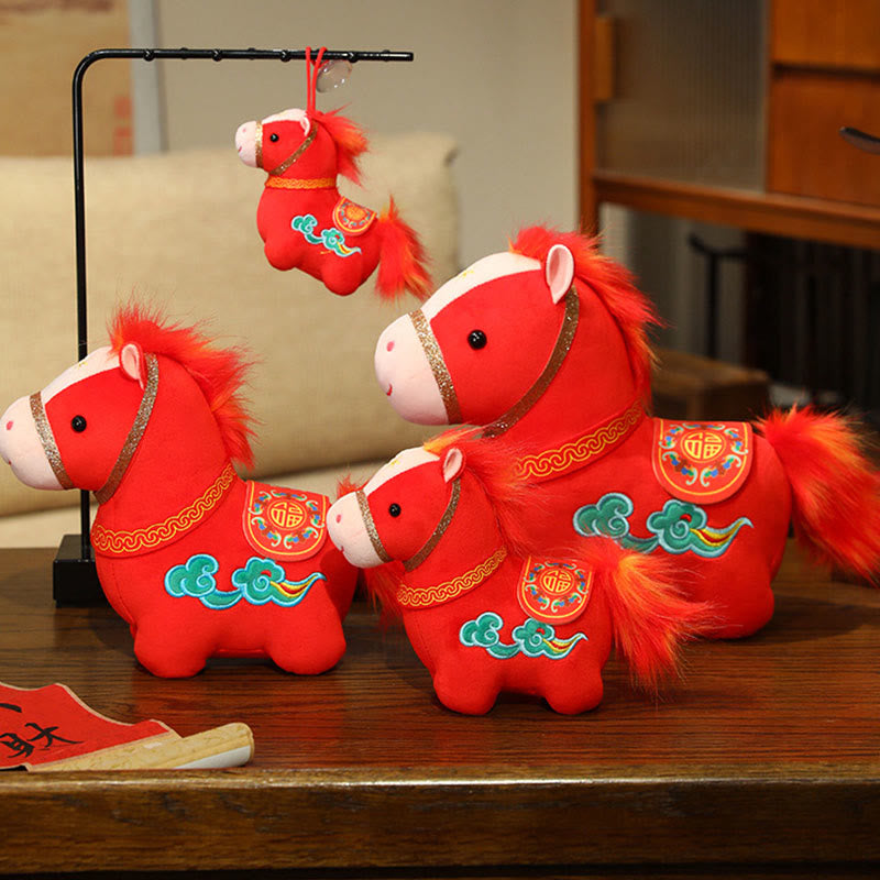 Buddha Stones Year Of The Horse Auspicious Cloud Pattern Stuffed Red Pony Plush Doll Home Decoration - image 6