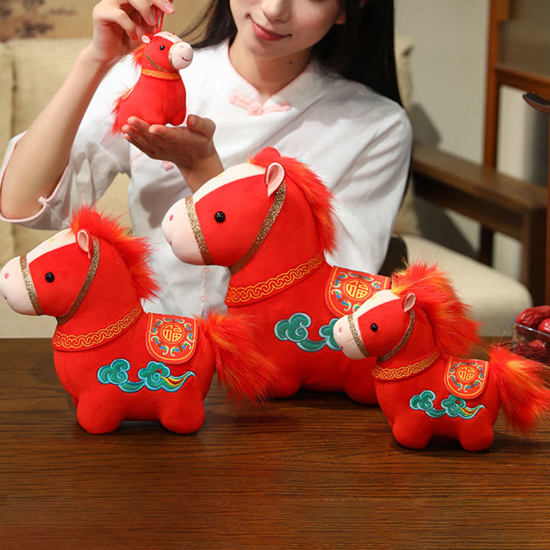 Buddha Stones Year Of The Horse Auspicious Cloud Pattern Stuffed Red Pony Plush Doll Home Decoration - image 3