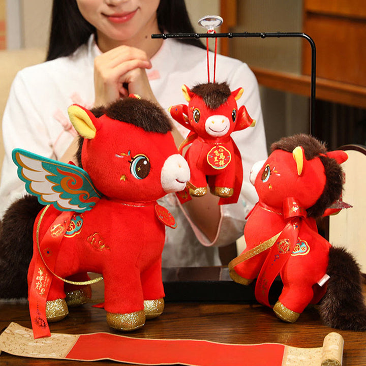 Buddha Stones Year Of The Horse Auspicious Cloud Pattern Winged Horse Plush Doll Energy Home Decoration - image 7