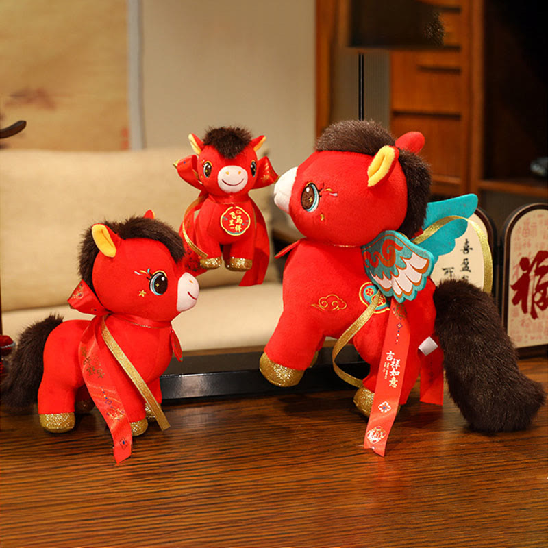 Buddha Stones Year Of The Horse Auspicious Cloud Pattern Winged Horse Plush Doll Energy Home Decoration - image 5