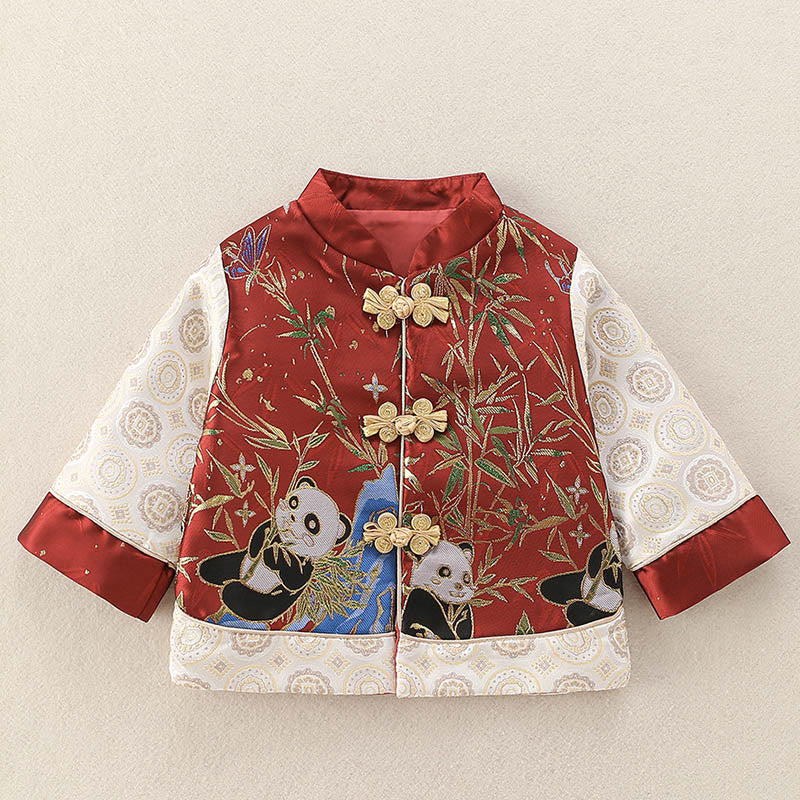 Buddha Stones 2Pcs Winter Cute Panda Bamboo Design Baby Boy Long Sleeve Tang Suit Elastic Waist Pants Outfit Sets - image 4