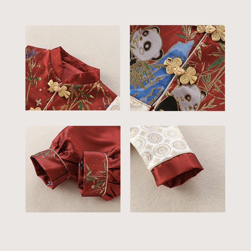 Buddha Stones 2Pcs Winter Cute Panda Bamboo Design Baby Boy Long Sleeve Tang Suit Elastic Waist Pants Outfit Sets - image 8