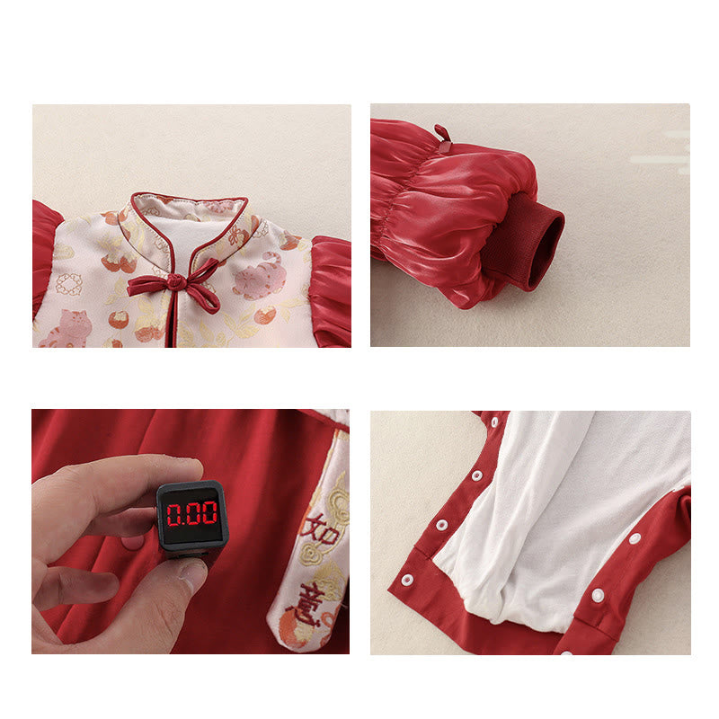 Buddha Stones Spring Cats Persimmons Design Baby Girl Cotton Long Sleeve One-pieces Rompers - image 5