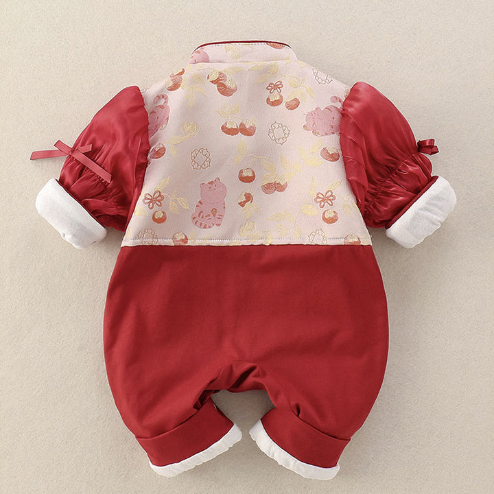 Buddha Stones Spring Cats Persimmons Design Baby Girl Cotton Long Sleeve One-pieces Rompers - image 2