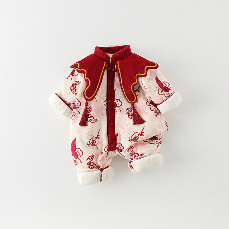 Buddha Stones Winter Butterfly Auspicious Clouds Design Baby Girl Cotton Long Sleeve One-pieces Rompers - image 3