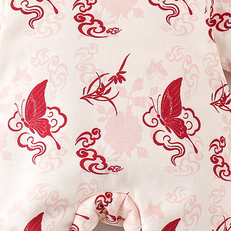 Buddha Stones Winter Butterfly Auspicious Clouds Design Baby Girl Cotton Long Sleeve One-pieces Rompers - image 10