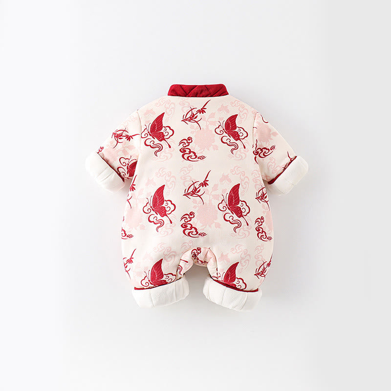 Buddha Stones Winter Butterfly Auspicious Clouds Design Baby Girl Cotton Long Sleeve One-pieces Rompers - image 2