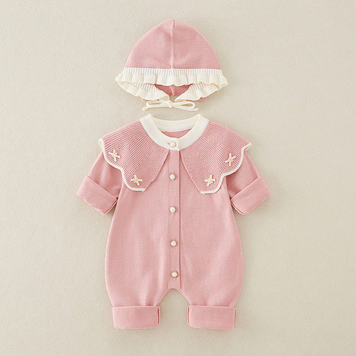 Buddha Stones Spring Fall Color Blocking Baby Girl Long Sleeve Hooded Knitted One-pieces Rompers - Pink - 9-12M - image 7