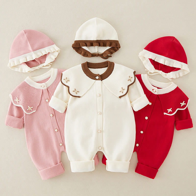 Buddha Stones Spring Fall Color Blocking Baby Girl Long Sleeve Hooded Knitted One-pieces Rompers - image 1