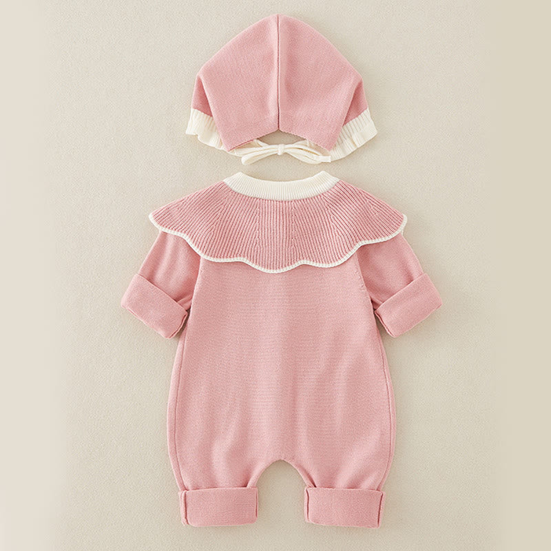 Buddha Stones Spring Fall Color Blocking Baby Girl Long Sleeve Hooded Knitted One-pieces Rompers - image 8