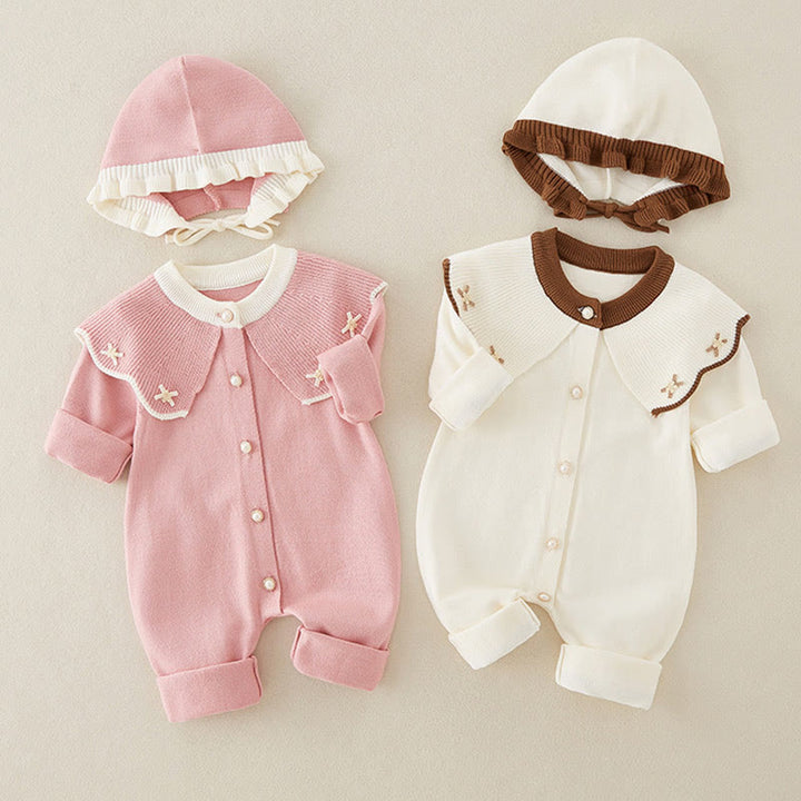 Buddha Stones Spring Fall Color Blocking Baby Girl Long Sleeve Hooded Knitted One-pieces Rompers - image 18