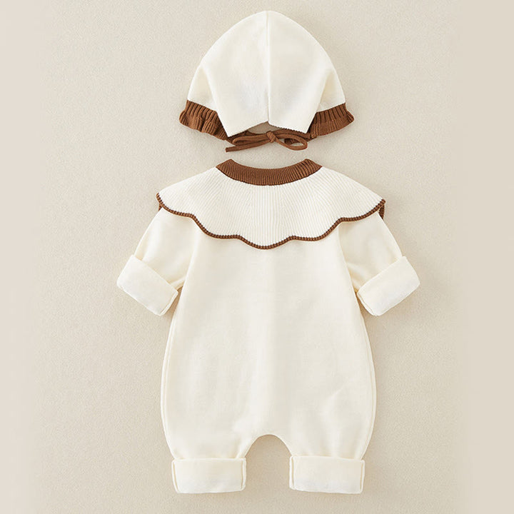 Buddha Stones Spring Fall Color Blocking Baby Girl Long Sleeve Hooded Knitted One-pieces Rompers - image 5