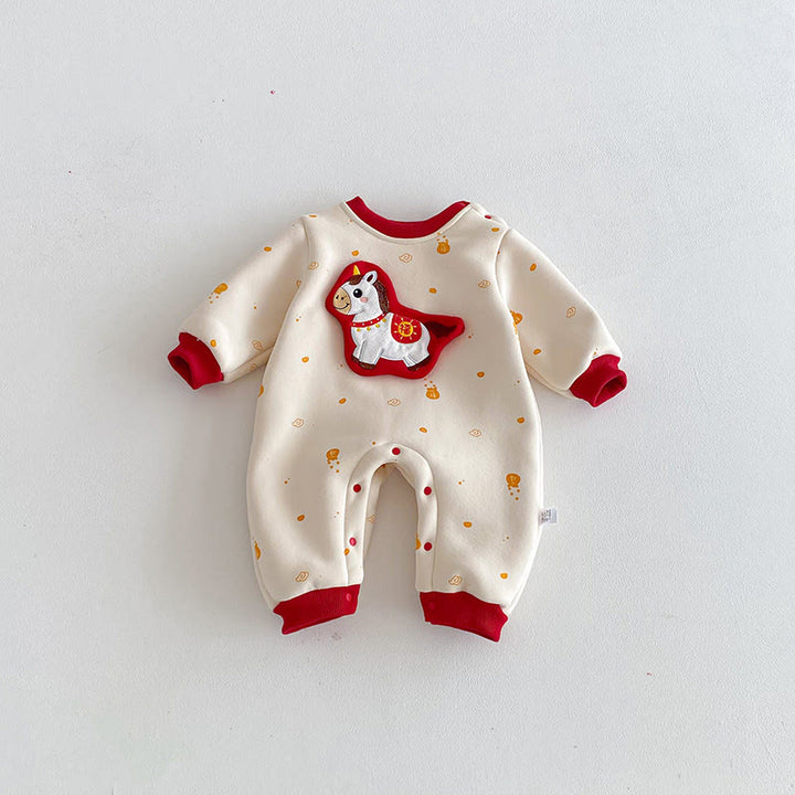 Buddha Stones Winter Year of the Horse Design Baby Girl Boy Cotton Long Sleeve One-pieces Rompers - Beige - 18-24M - image 0
