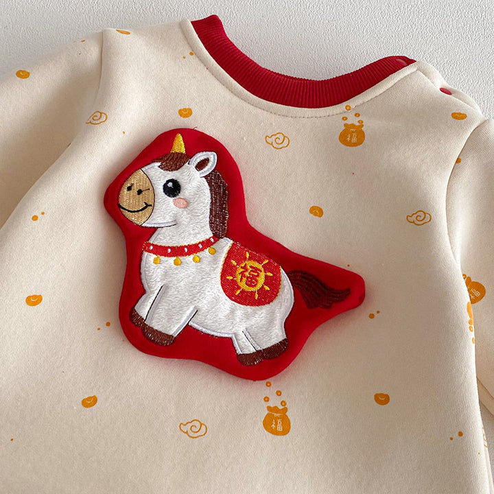 Buddha Stones Winter Year of the Horse Design Baby Girl Boy Cotton Long Sleeve One-pieces Rompers - image 6