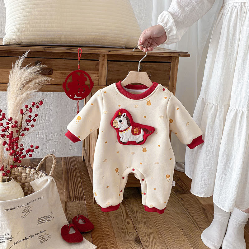 Buddha Stones Winter Year of the Horse Design Baby Girl Boy Cotton Long Sleeve One-pieces Rompers - image 1