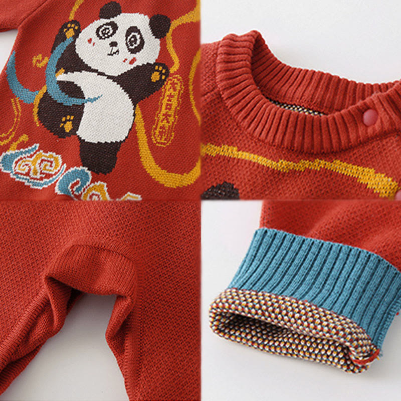 Buddha Stones Fall Winter Red Panda Pattern Baby Boy Girl Cotton Long Sleeve Knitted One-pieces Rompers - image 4