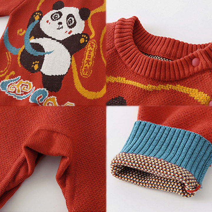 Buddha Stones Fall Winter Red Panda Pattern Baby Boy Girl Cotton Long Sleeve Knitted One-pieces Rompers - image 4