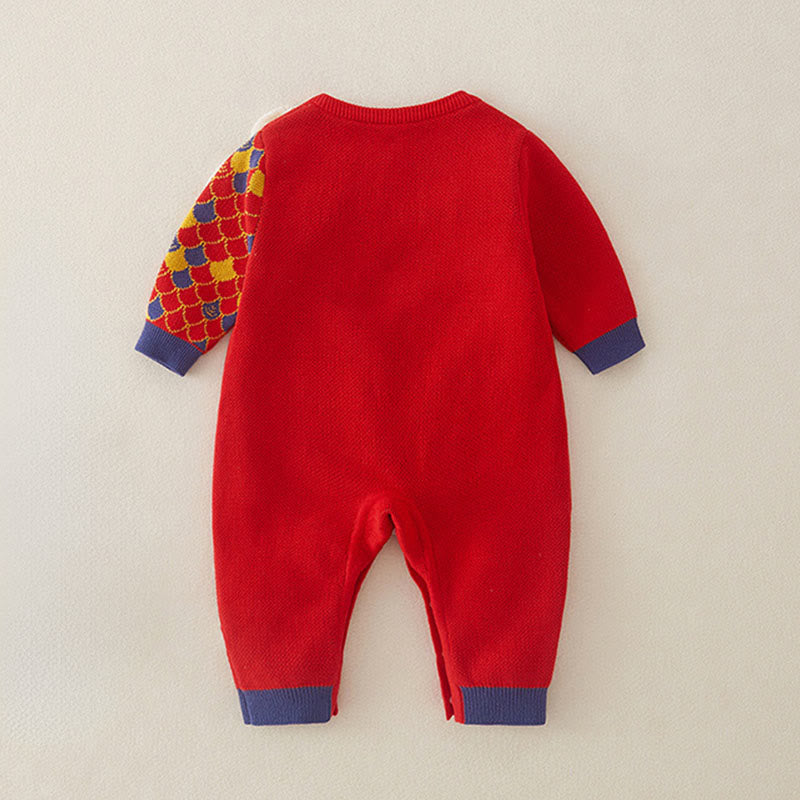 Buddha Stones Fall Winter Red Dragon Pattern Baby Boy Girl Cotton Long Sleeve Knitted One-pieces Rompers - image 1