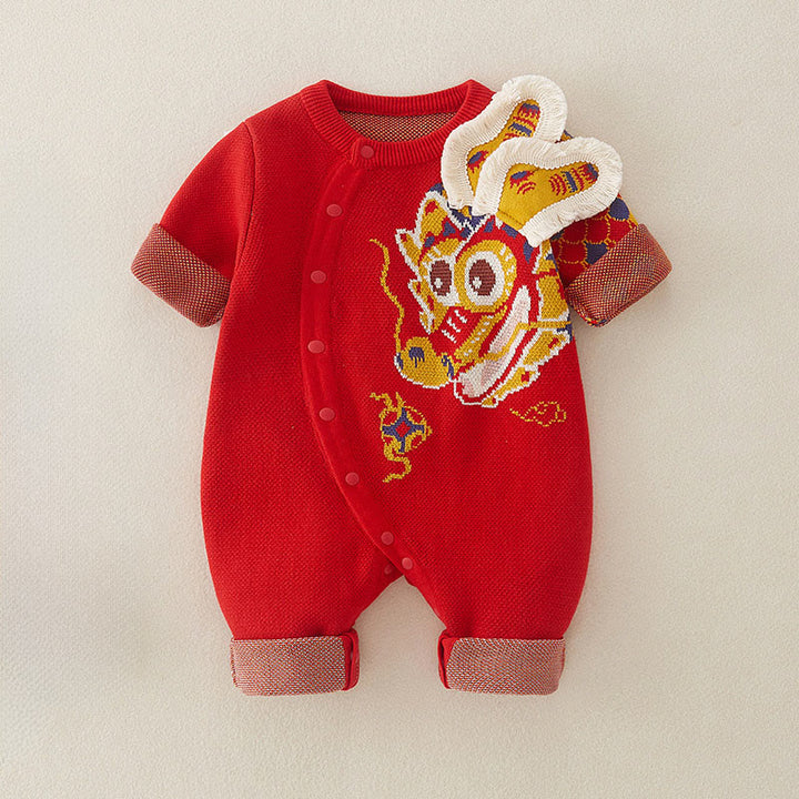Buddha Stones Fall Winter Red Dragon Pattern Baby Boy Girl Cotton Long Sleeve Knitted One-pieces Rompers - image 2