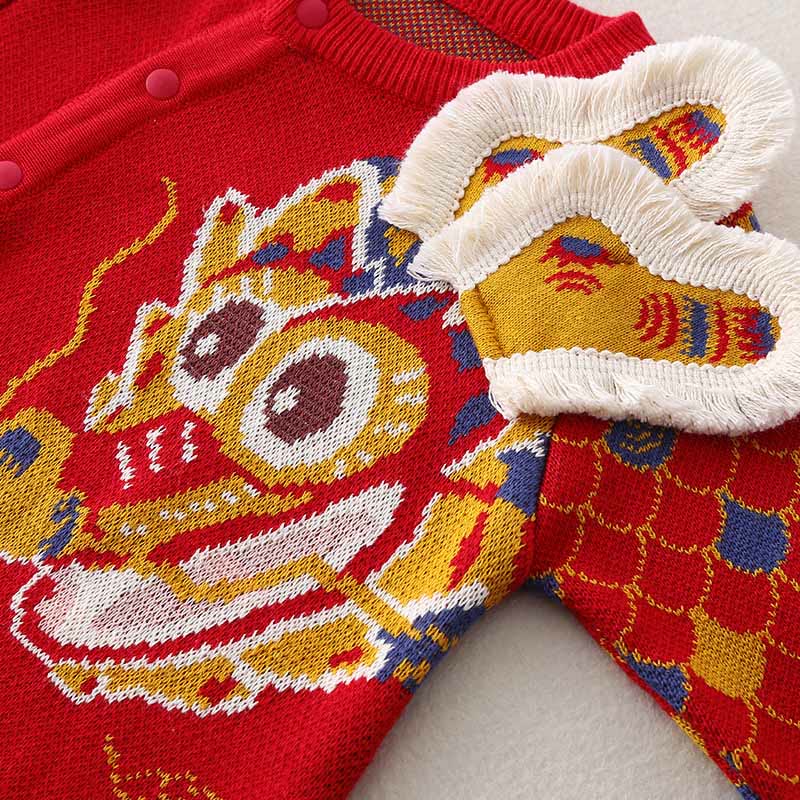 Buddha Stones Fall Winter Red Dragon Pattern Baby Boy Girl Cotton Long Sleeve Knitted One-pieces Rompers - image 6