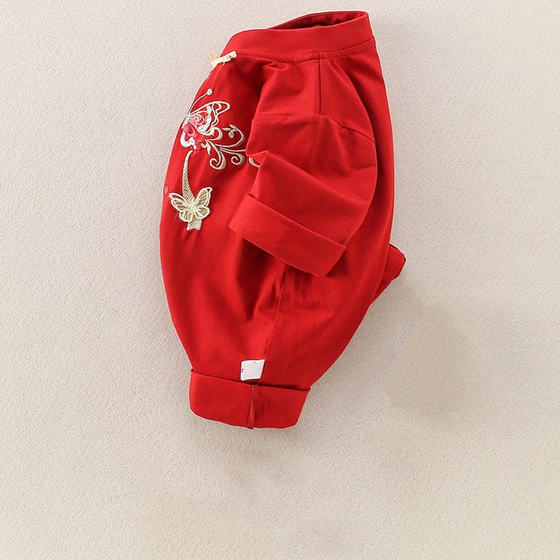 Buddha Stones Spring Fall Red Butterfly Design Baby Girl Cotton Long Sleeve One-pieces Rompers - image 3