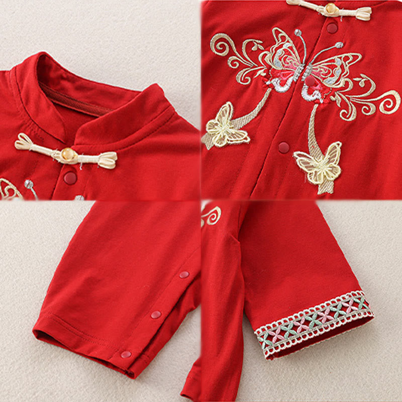 Buddha Stones Spring Fall Red Butterfly Design Baby Girl Cotton Long Sleeve One-pieces Rompers - image 4