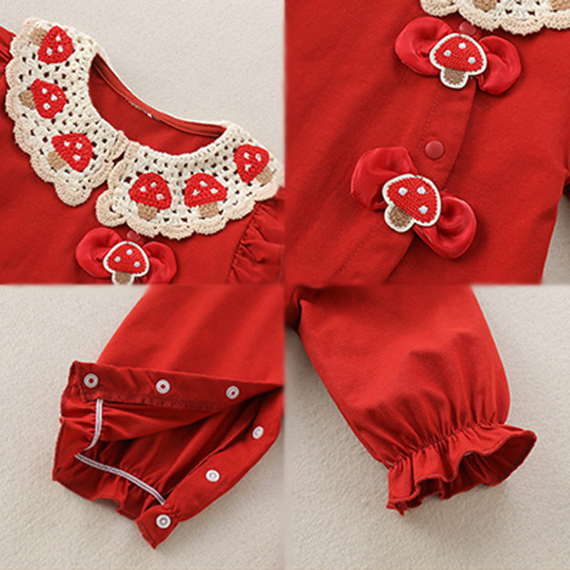 Buddha Stones Spring Fall Red Strawberry Design Baby Girl Cotton Long Sleeve One-pieces Rompers - image 4