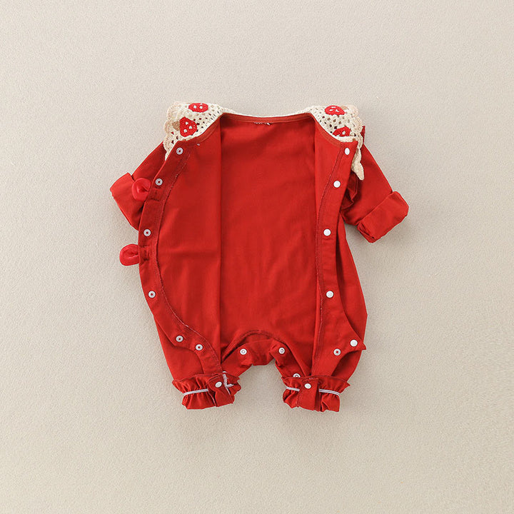 Buddha Stones Spring Fall Red Strawberry Design Baby Girl Cotton Long Sleeve One-pieces Rompers - image 2