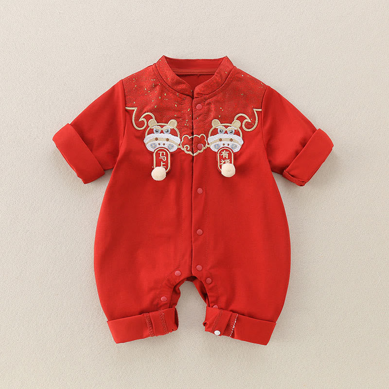 Buddha Stones Spring Fall Red Little Person Design Baby Girl Cotton Long Sleeve One-pieces Rompers - image 1