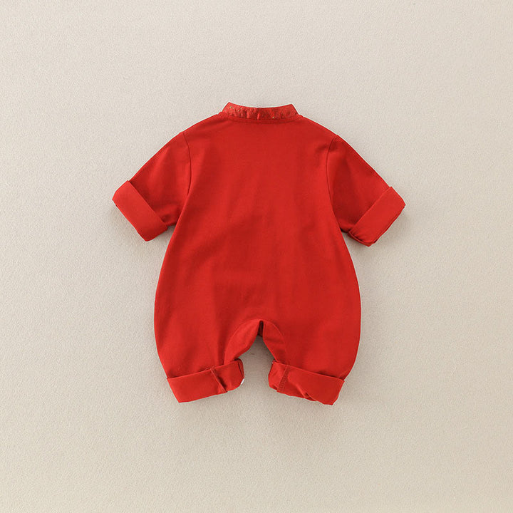 Buddha Stones Spring Fall Red Little Person Design Baby Girl Cotton Long Sleeve One-pieces Rompers - image 4