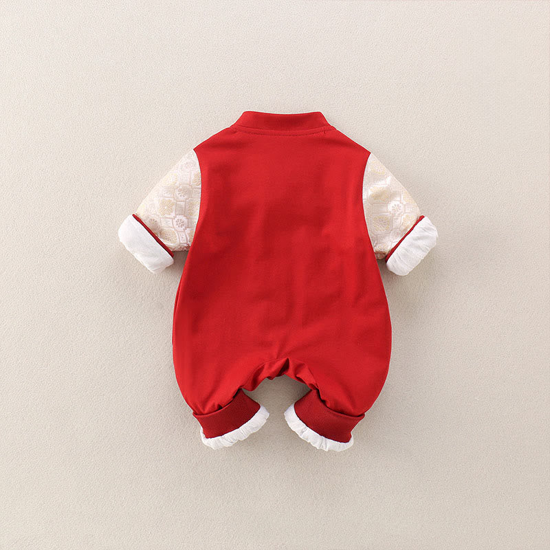 Buddha Stones Spring Fall Red Year of the Horse Good fortune Design Baby Girl Boy Cotton Long Sleeve One-pieces Rompers - image 3