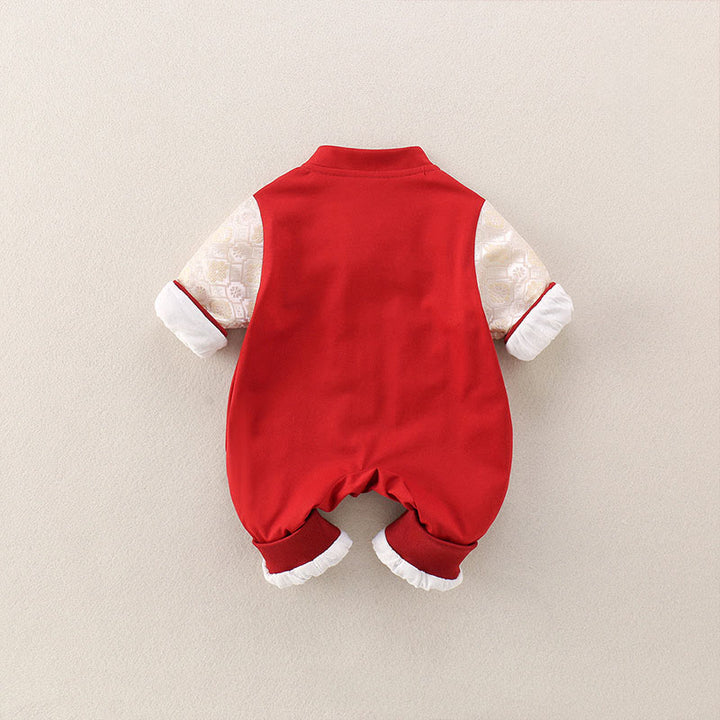 Buddha Stones Spring Fall Red Year of the Horse Good fortune Design Baby Girl Boy Cotton Long Sleeve One-pieces Rompers - image 3